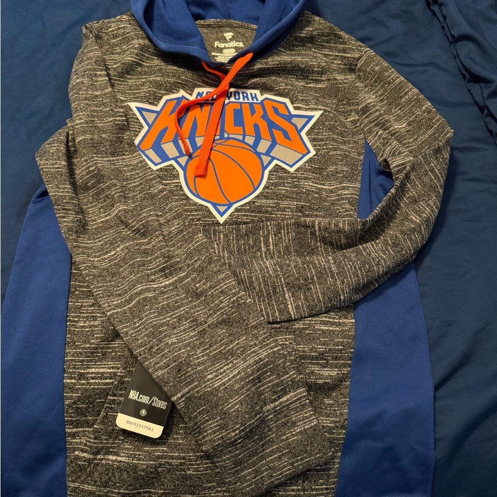 Fanatics Blue and Gray New York Knicks Pullover Hoodie